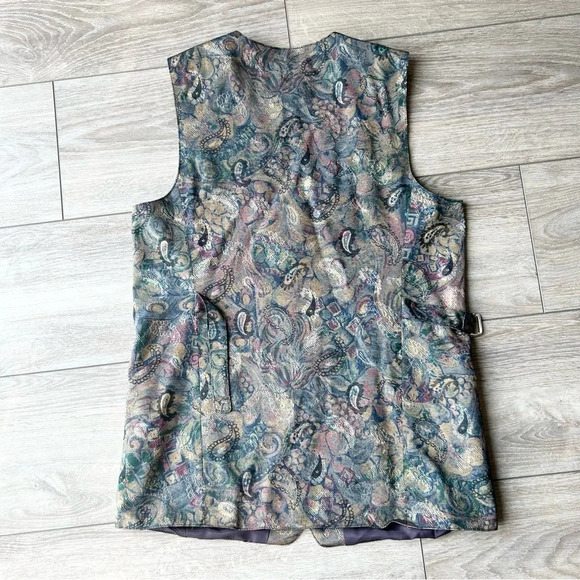 Vintage Cleo Shimmer Paisley Print Long  Length Vest Made in Canada - Picture 10 of 12